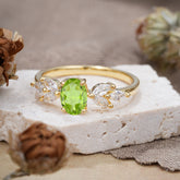 1 Carat Oval Cut 4 Prong Classic Peridot Nature Inspired Engagement Ring